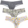 Botmois Men's Breathable Brazilian Bikini Sioft Boxer Briefs Underwear Comfy Enhance Bulge Pouch Cheeky Boxers Hipster 3-Pack(Plaid,Leopard,Orange Wave) M view 1
