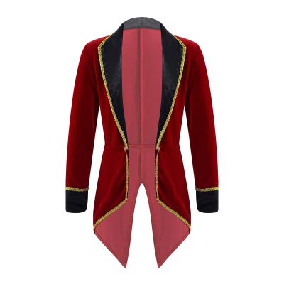Moggemol Kids Girls Boys Ringmaster Circus Show Jacket Long Sleeve Tailcoat Halloween Party Dress up Burgundy A 14