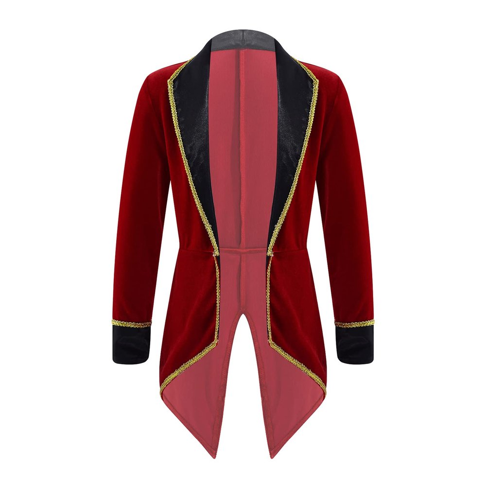 Moggemol Kids Girls Boys Ringmaster Circus Show Jacket Long Sleeve Tailcoat Halloween Party Dress up Burgundy A 14