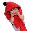 Kids Warm Hat Scarf Gloves 3 in 1 Plush Hood Earflap Hat Winter Thermal Hat for Boys Girls 3-12Year Red view 3