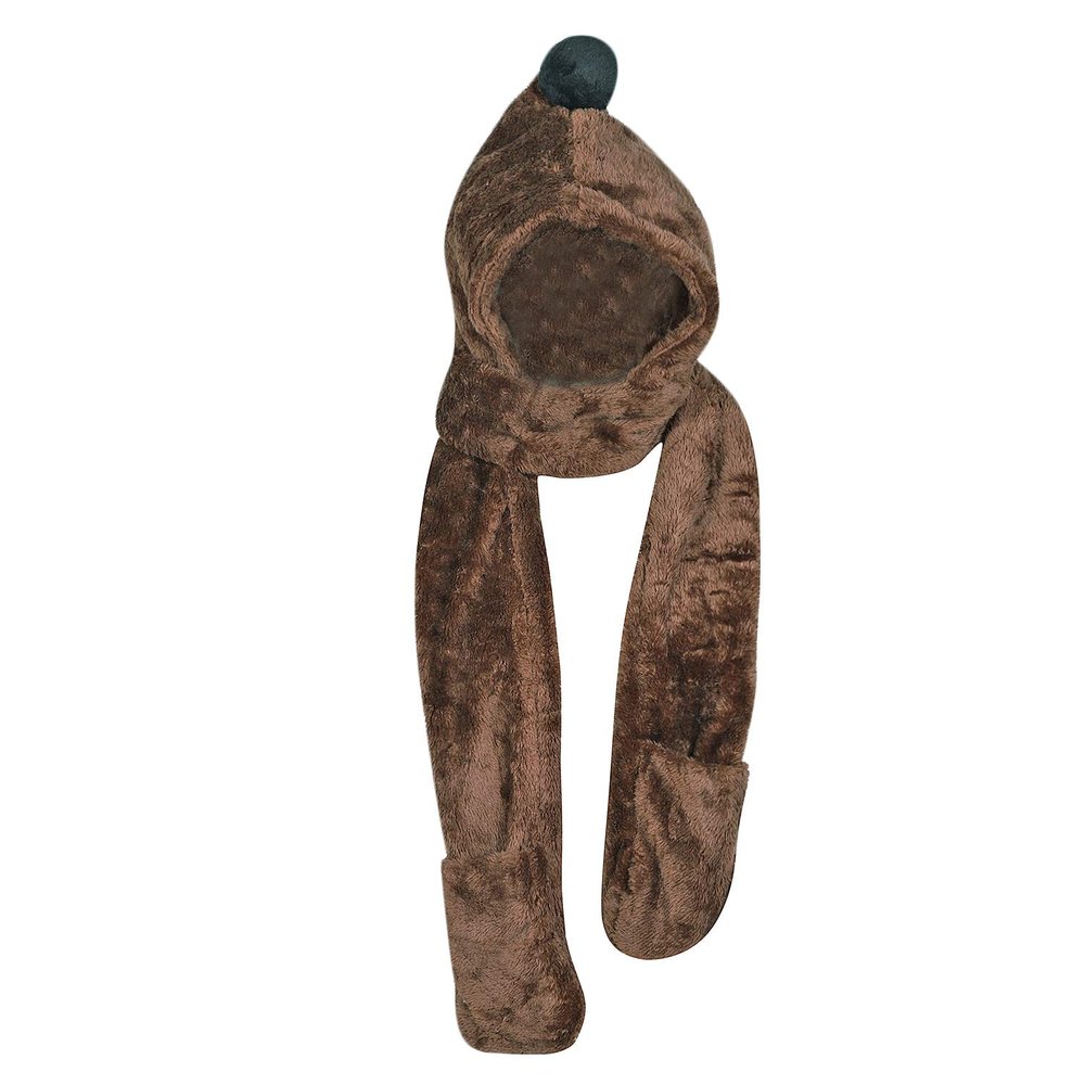Kids Warm Hat Scarf Gloves 3 in 1 Plush Hood Earflap Hat Winter Thermal Hat for Boys Girls 3-12Year Khaki