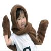 Kids Warm Hat Scarf Gloves 3 in 1 Plush Hood Earflap Hat Winter Thermal Hat for Boys Girls 3-12Year Khaki view 4