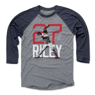 500 LEVEL Austin Riley 3/4 Sleeve T-Shirt (Baseball Tee, XXX-Large, Navy/Heather Gray) - Austin Riley Atlanta Bold Number WHT