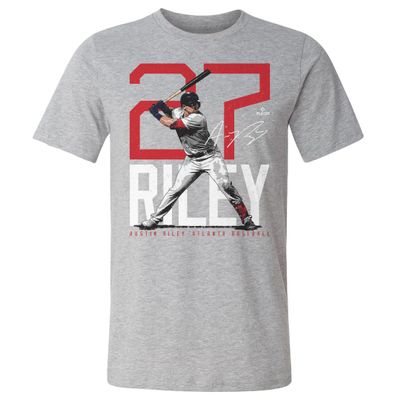 500 LEVEL Austin Riley Shirt (Cotton, XX-Large, Heather Gray) - Austin Riley Atlanta Bold Number WHT