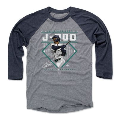 500 LEVEL Julio Rodriguez 3/4 Sleeve T-Shirt (Baseball Tee, XXX-Large, Navy/Heather Gray) - Julio Rodriguez Seattle Diamond Name WHT