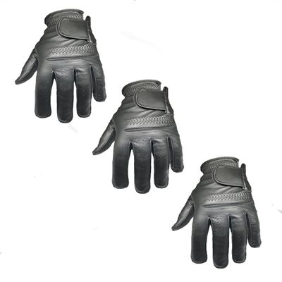 3 Mens EverGrip Black Cadet Cabretta Golf Glove (Left Handed Glove for The Right Handed Golfer) (2XL)
