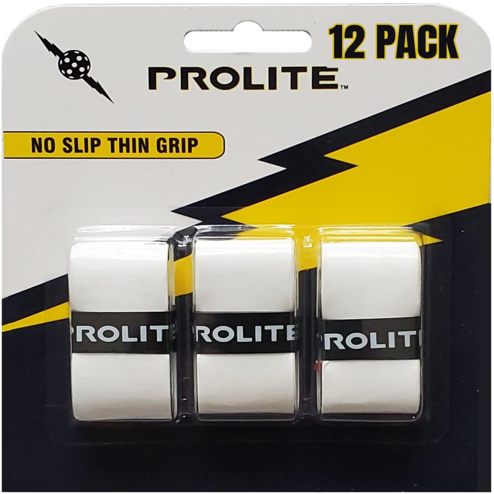 PROLITE No Slip Thin Grip - Perfect for Pickleball Paddles, Tennis, Racquetball, Squash, Platform Tennis, Badminton and More (12 Pack, White)
