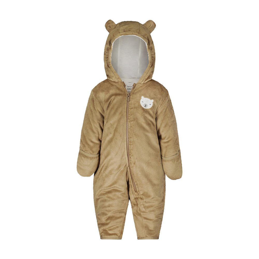 Carter's Girl or Boy Pram Style Water Resistant One Piece Winter Snowsuit with Ears, Khaki, Size 3M
