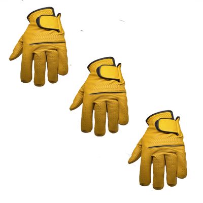 3 Mens EverGrip Yellow/Gold Cabretta Golf Glove (Left Handed Glove for The Right Handed Golfer) (Medium)
