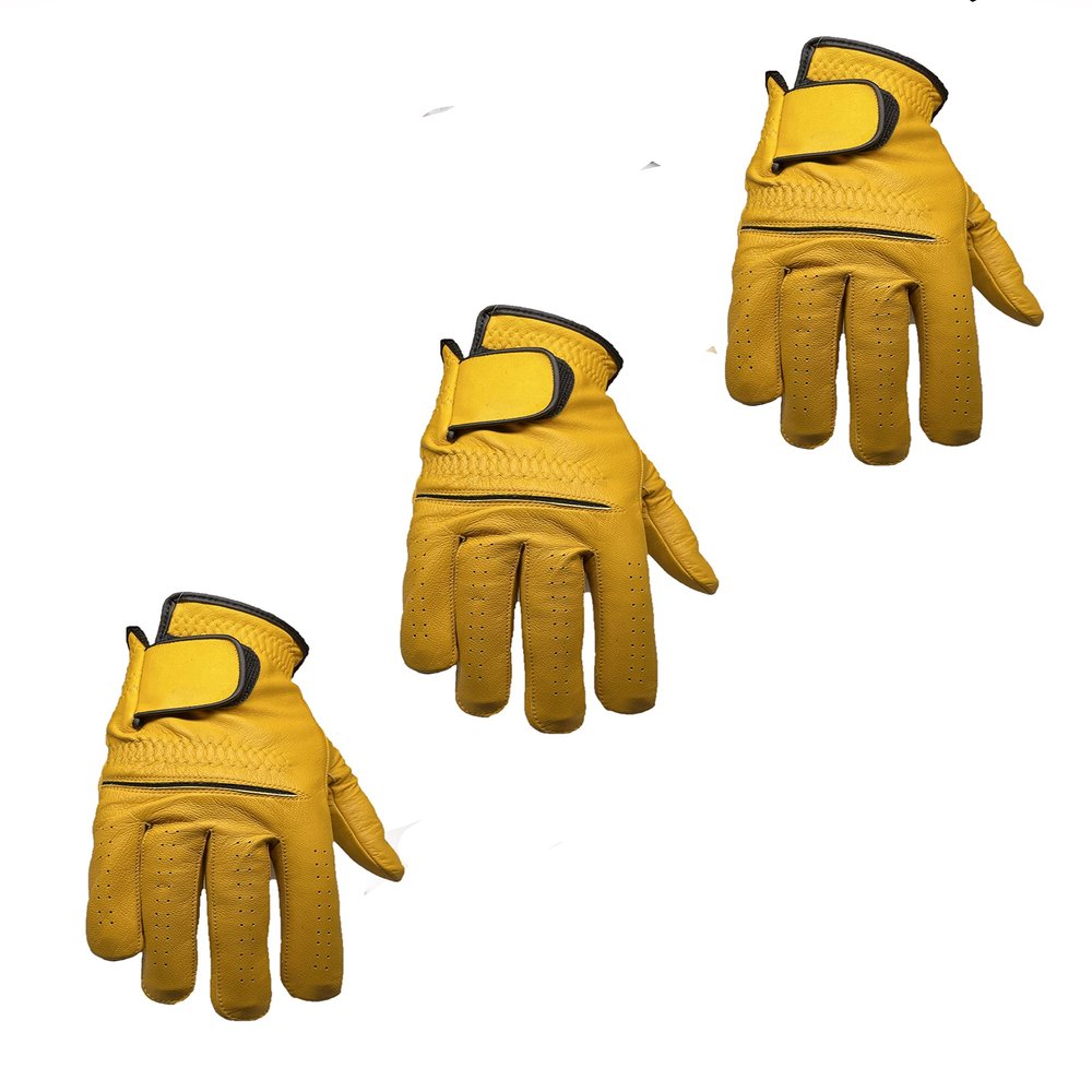 3 Mens EverGrip Cabretta Yellow / Gold Golf Glove (Right Handed Glove for The Left Handed Golfer) (3XL)