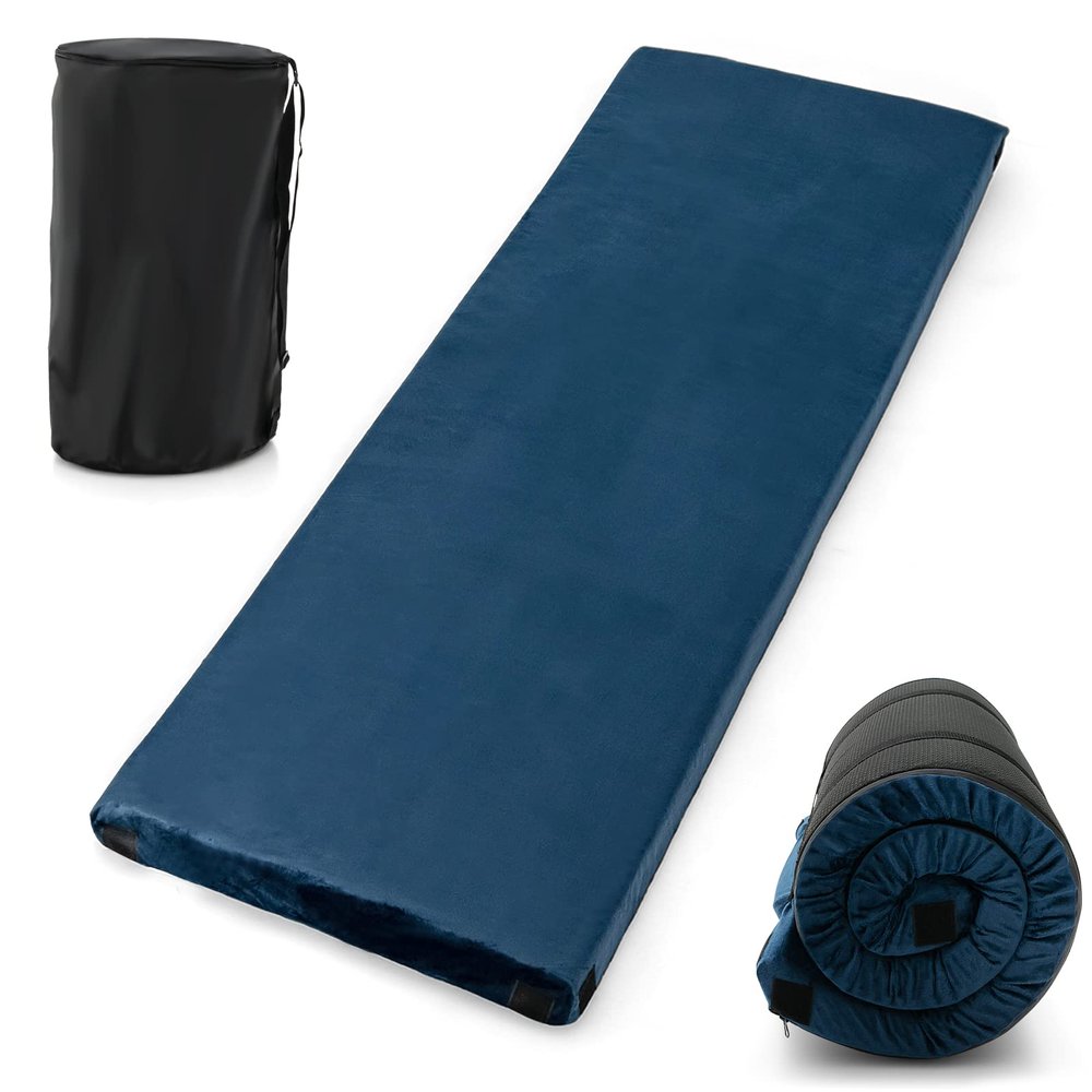 Goplus Memory Foam Camping Mattress, Portable Roll up Sleeping Pad w/Anti-Slip Bottom, Travel Bag, Single/Twin Waterproof Floor Mat, Guest Bed (Blue, Single 72" x 25")