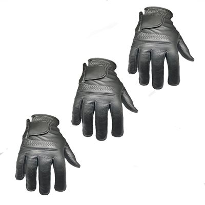 3 Mens EverGrip Black Cadet Cabretta Golf Glove (Right Handed Glove for The Left Handed Golfer) (Medium)