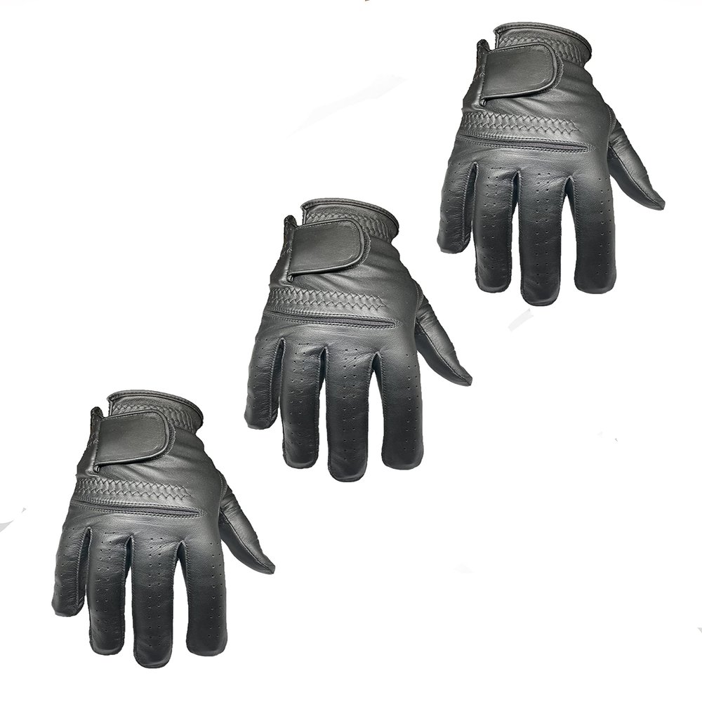 3 Mens EverGrip Black Cadet Cabretta Golf Glove (Right Handed Glove for The Left Handed Golfer) (Medium)