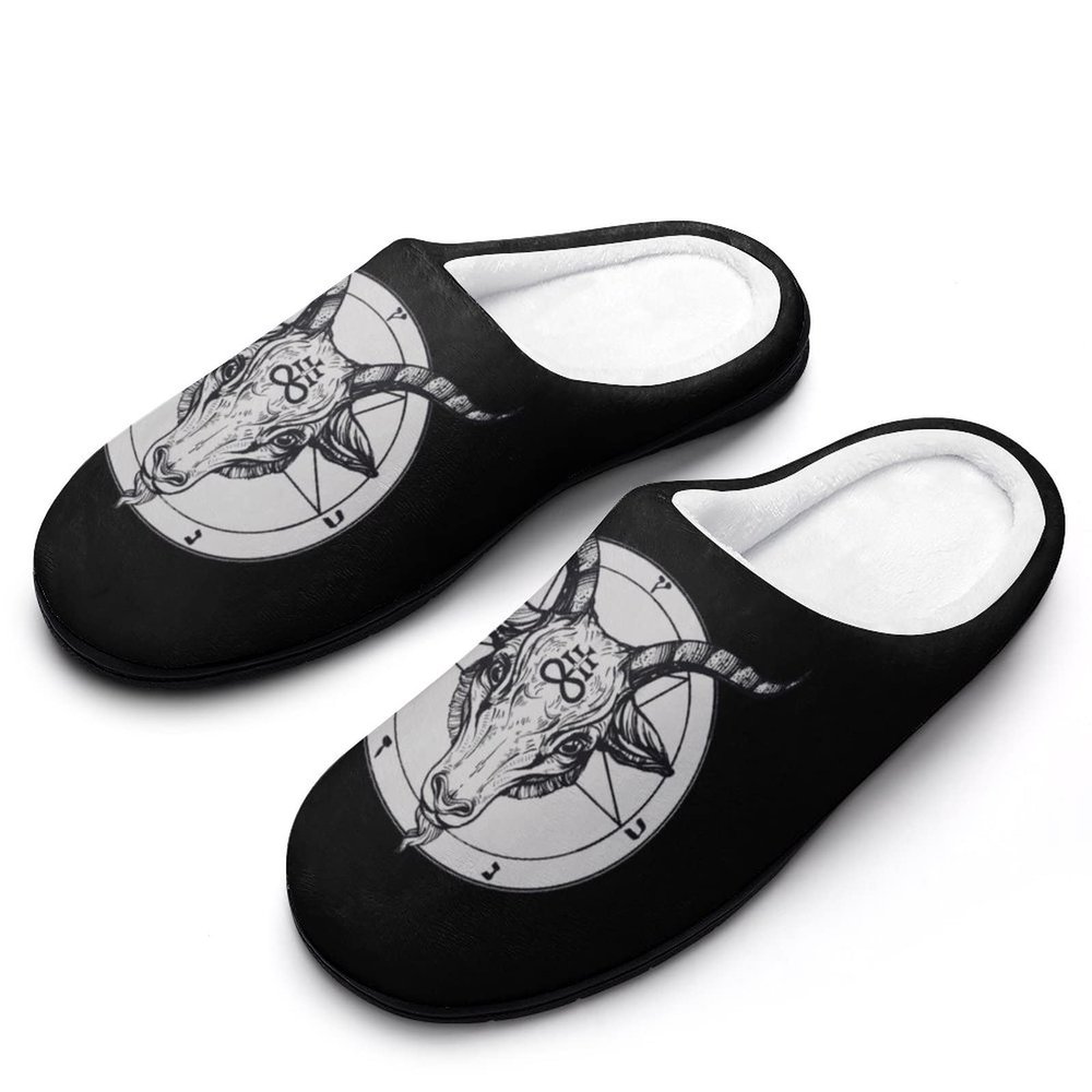 Baphomet Satanic Goat Head Men's Cotton Slippers Closed Toe Casual House Shoes with Non-Slip Sole for Indoor&Outdoor 11-1244-45
