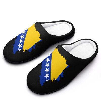 Bosnian Map Flag Men's Cotton Slippers Closed Toe Casual House Shoes with Non-Slip Sole for Indoor&Outdoor 7-840-41