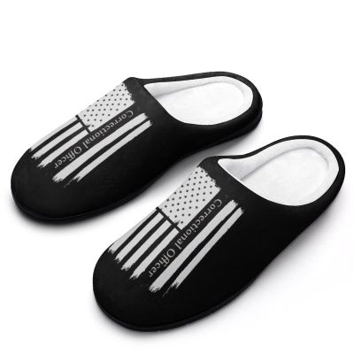 Thin Silver Line Correctional Officer Men's Cotton Slippers Closed Toe Casual House Shoes with Non-Slip Sole for Indoor&Outdoor 9-1042-43