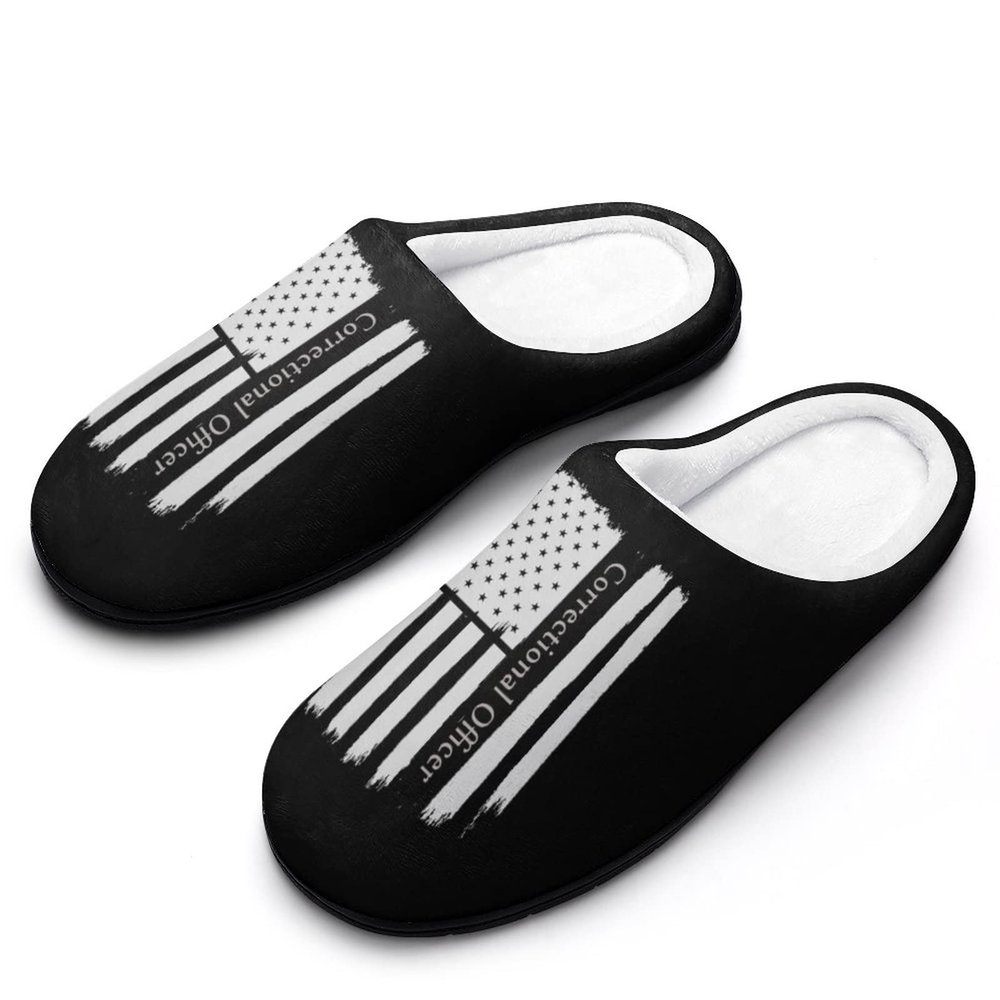 Thin Silver Line Correctional Officer Men's Cotton Slippers Closed Toe Casual House Shoes with Non-Slip Sole for Indoor&Outdoor 9-1042-43