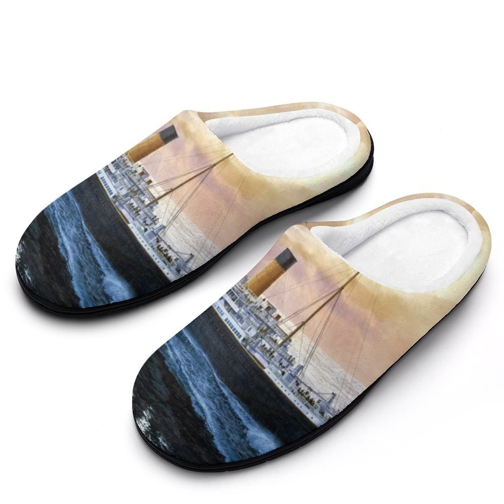 Retro Titanic Famous Old Historic Men's Cotton Slippers Closed Toe Casual House Shoes with Non-Slip Sole for Indoor&Outdoor 7-840-41