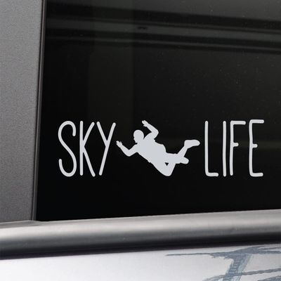 Sky Life Skydive Skydiving Vinyl Decal Laptop Car Truck Bumper Window Sticker, 8.5" x 2", Gray