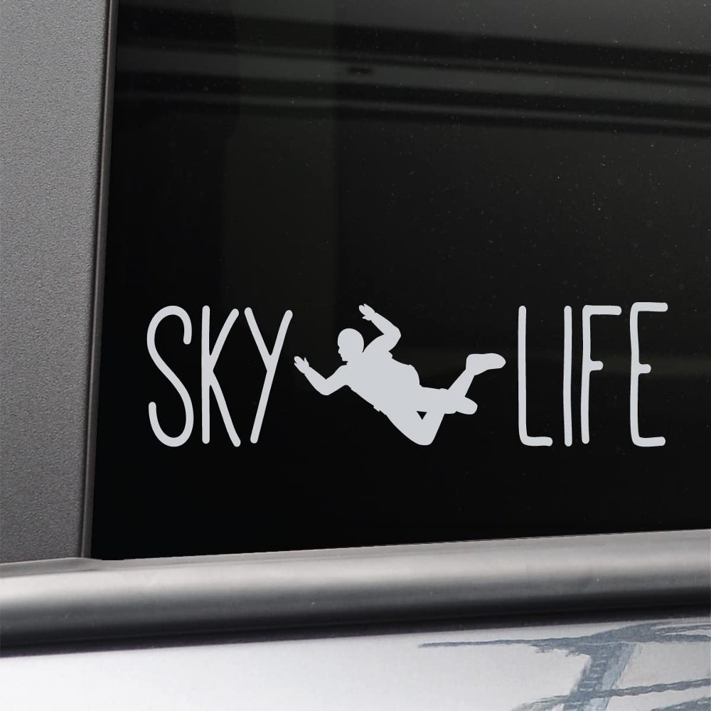 Sky Life Skydive Skydiving Vinyl Decal Laptop Car Truck Bumper Window Sticker, 8.5" x 2", Gray