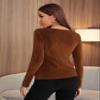 BENIN Ribbed Form-Fitting Velvet Top Long Sleeve Rib-Knit Regular Sleeve Women's Comfort T-Shirt view 2