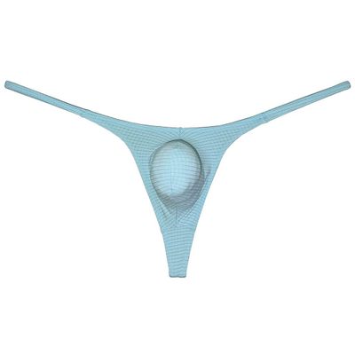 Botmois Mens Checkered Minimum Coverage String Thong Underpants Enhancing Micro Tangas Daily Underwear Micro T-back Light Blue XL