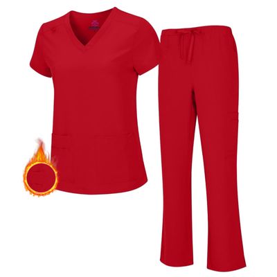 M&M SCRUBS Women's Stretch Scrub Set - Cool V-Neck Top & Cargo Pant, Breathable Moisture Wicking Medical Uniform (Red, XX-Large)