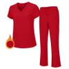 M&M SCRUBS Women's Stretch Scrub Set - Cool V-Neck Top & Cargo Pant, Breathable Moisture Wicking Medical Uniform (Red, XX-Large) view 1