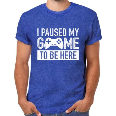 I Paused My Game to Be Here t Shirt Gamer Gifts for Men Gaming Funny Graphic Tees (Charcoal Blue, X-Large)
