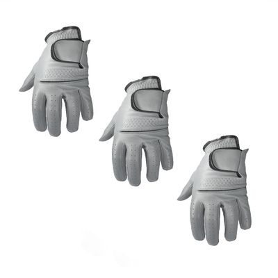 3 Mens EverGrip Grey Cabretta Golf Glove (Left Handed Glove for The Right Handed Golfer) (3XL)