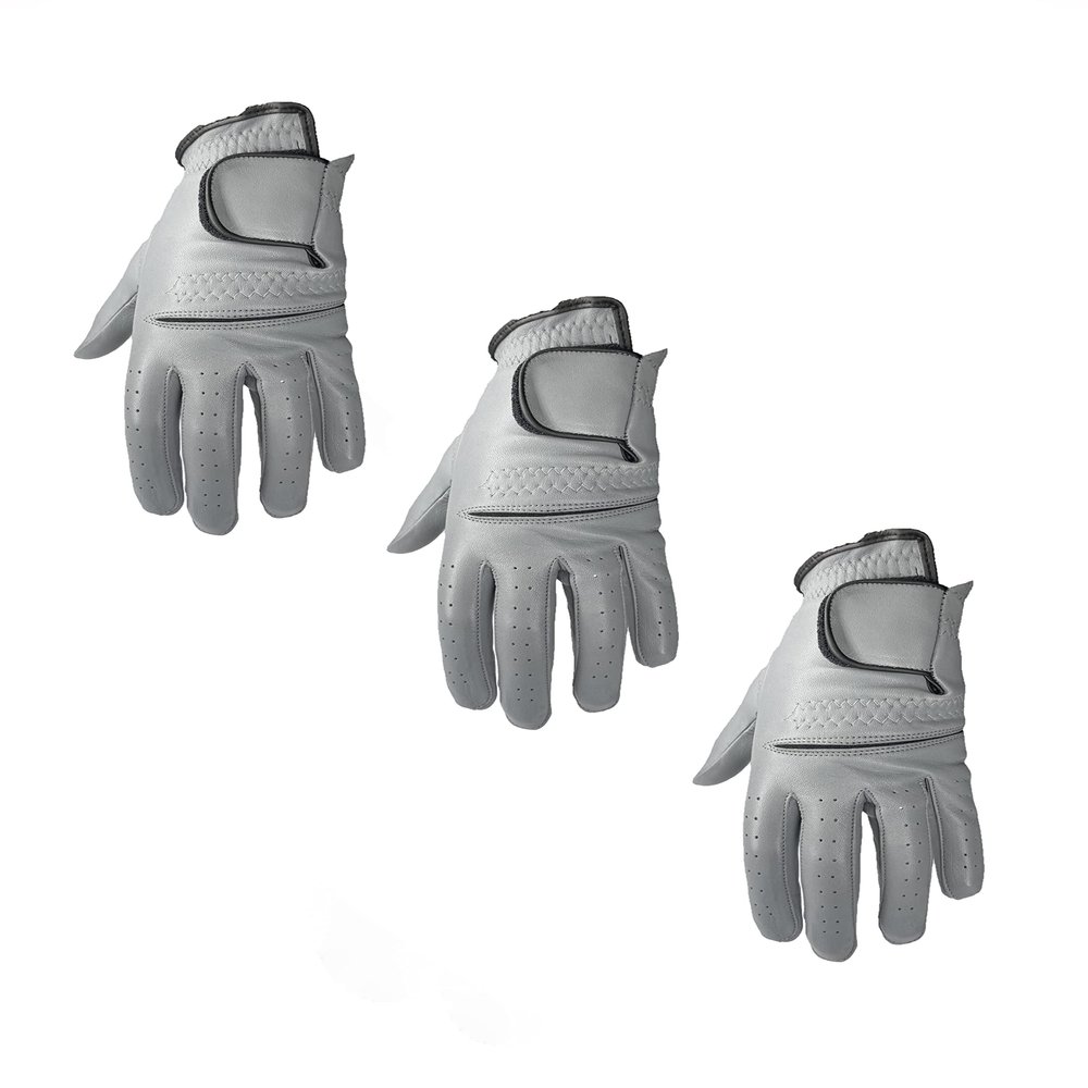3 Mens EverGrip Grey Cabretta Golf Glove (Left Handed Glove for The Right Handed Golfer) (3XL)