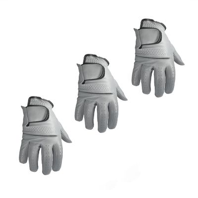 3 Mens EverGrip Grey Cabretta Golf Glove (Right Handed Glove for The Left Handed Golfer) (3XL)