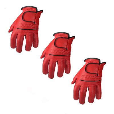 3 Mens EverGrip Red Cabretta Golf Glove (Left Handed Glove for The Right Handed Golfer) (Medium)