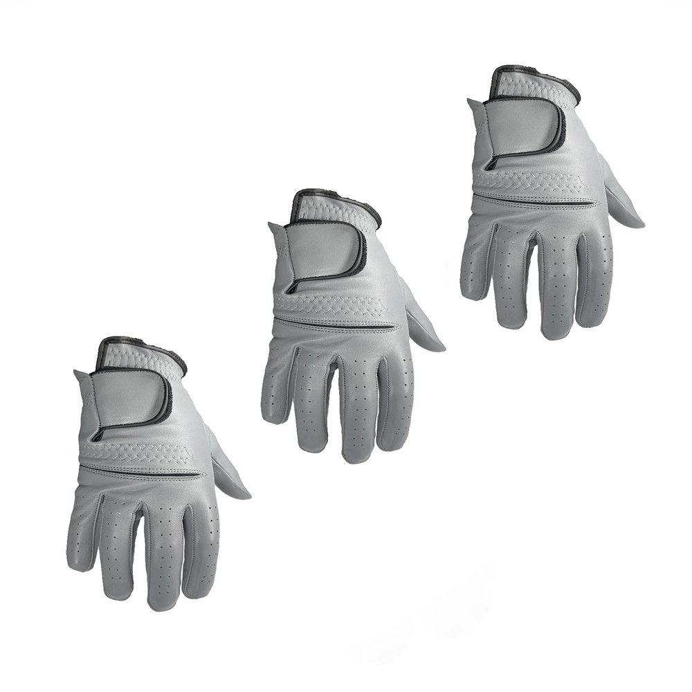 3 Mens EverGrip Grey Cabretta Golf Glove (Right Handed Glove for The Left Handed Golfer) (Small)
