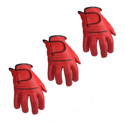 3 Mens EverGrip Red Cabretta Golf Glove (Right Handed Glove for The Left Handed Golfer) (Large)