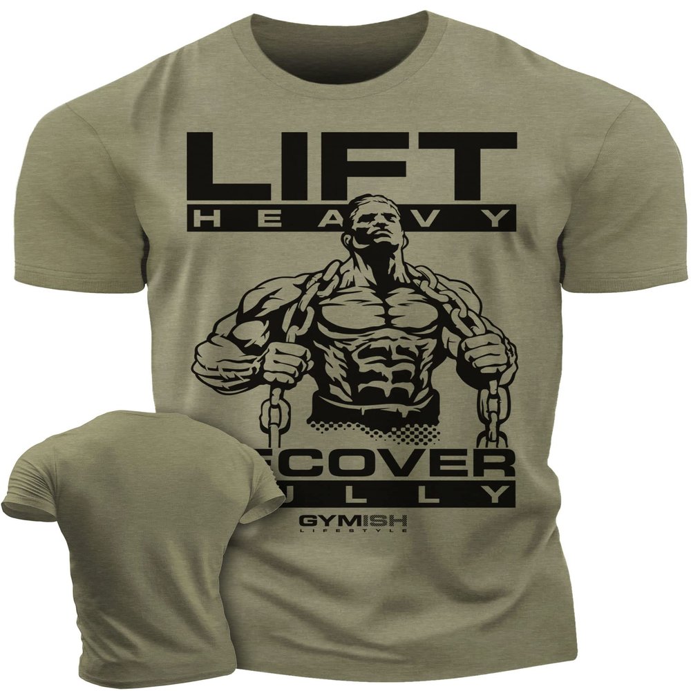 Lift Heavy Recover Fully T-Shirts for Workout, Funny Gym Shirt for Men (3XL, Lift Heavy Recover Fully Military Green)