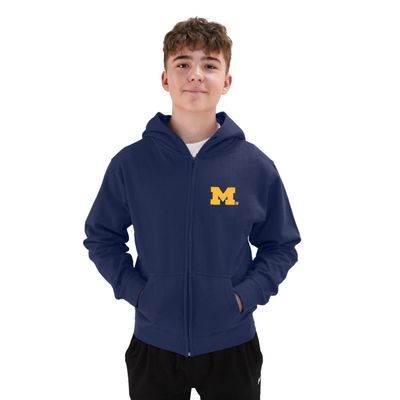 Little King NCAA Youth Boys Teen Full Zip Cotton Fleece Hoodie Sweatshirt With Embroidered Team Logo-Michigan-Navy-Youth Medium