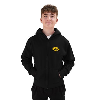 Little King NCAA Youth Full Zip Cotton Hoodie Sweatshirt-Iowa-Black-YL