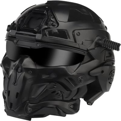 Airsoft Full Face Mask Tactical Helmet, with Built-in Tactical Headset/Anti-Fog Fan Sliding Goggles for CS Paintball, Hunting, Outdoor Sports
