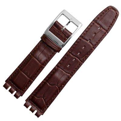 SKM 17mm 19mm Genuine Calf Leather Wrist Strap for Swatch Watch Band Men Women Alligator Pattern Bracelet Watchband Accessories (Color : Brown, Size : 17mm)