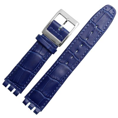 SKM 17mm 19mm Genuine Calf Leather Wrist Strap for Swatch Watch Band Men Women Alligator Pattern Bracelet Watchband Accessories (Color : Royal Blue, Size : 17mm)
