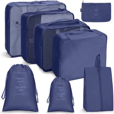 8 Set Packing Cubes with Shoe Bag Travel Luggage Organizer for Suitcase Clothes Storage Bag Solid Convenient Packing Pouches
