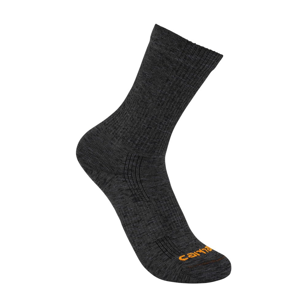 Carhartt Men's Lightweight Durable Nylon Blend Crew Sock, Carbon Heather, L