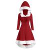 Christmas Hooded Dress for Women Winter Vintage Long Sleeve Velvet Dresses Lace Up Patchwork Party Cloak Dress Red view 1