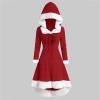 Christmas Hooded Dress for Women Winter Vintage Long Sleeve Velvet Dresses Lace Up Patchwork Party Cloak Dress Red view 3