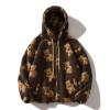 tuduoms Women Fashion Sherpa Zipper Hooded Sweatshirt Bear Graphic Fluzzy Faux Fur Hoodies Fall Winter Clothes for Teen Girls view 3