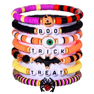 XOCARTIGE Surfer Heishi Bracelets for Women Stackable Rainbow Vinyl Disc Clay Beaded Stretch Bracelets Elastic Layering Friendship Bracelets Boho Summer Beach Jewelry (Halloween 2)