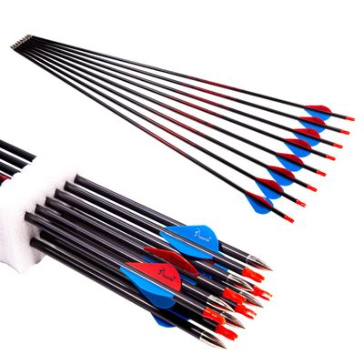QunYing Archery Carbon Arrow 28 29 30 inch 300 340 350 400 Spine Practice Hunting Arrows for Compound Recurve Bow 12PCS-28 400 Spine