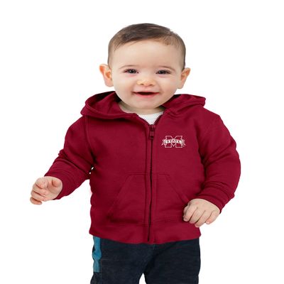 Little King NCAA Boys/Girls Infant Full Zip Cotton Fleece Hoodie Sweatshirt with Embroidered Team Logo-Mississippi State-Maroon-12 Months