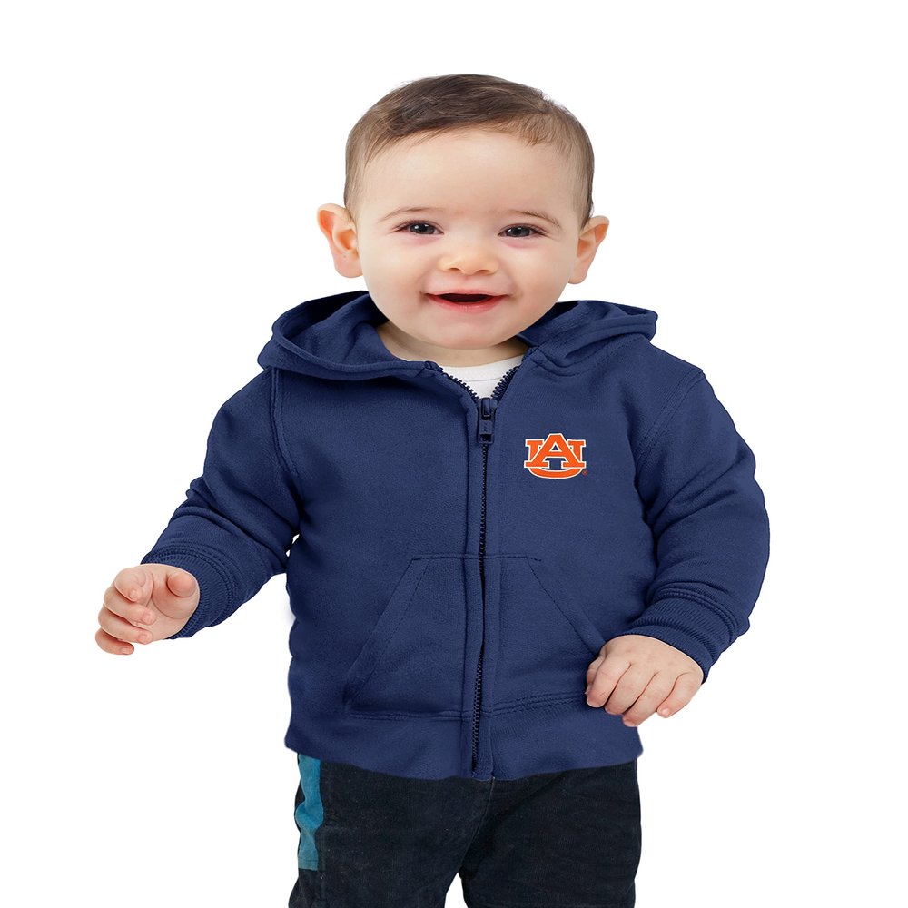 Little King NCAA Boys/Girls Infant Full Zip Cotton Fleece Hoodie Sweatshirt with Embroidered Team Logo-Auburn-Navy-6 Months